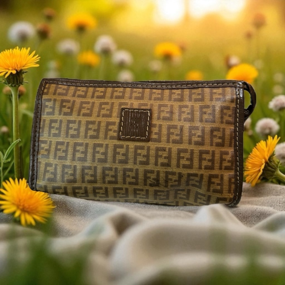 Fendi Zucca Brown/Tan Monogram Pouch Clutch